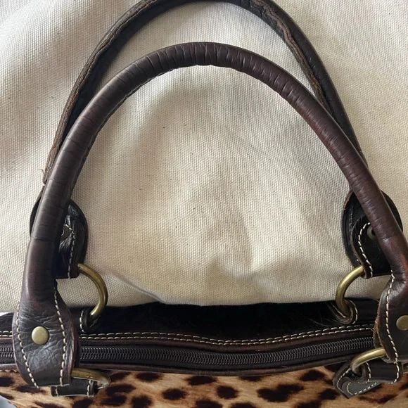 American West Vintage Leather Handbag Tooled Leather/ Animal Print Hair On/Studs - Picture 12 of 15